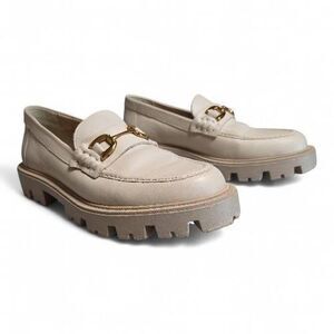 Zara Cream Chunky Lug Sole Loafers Gold Horsebit Hardware Sz 40 (US 9-9.5)